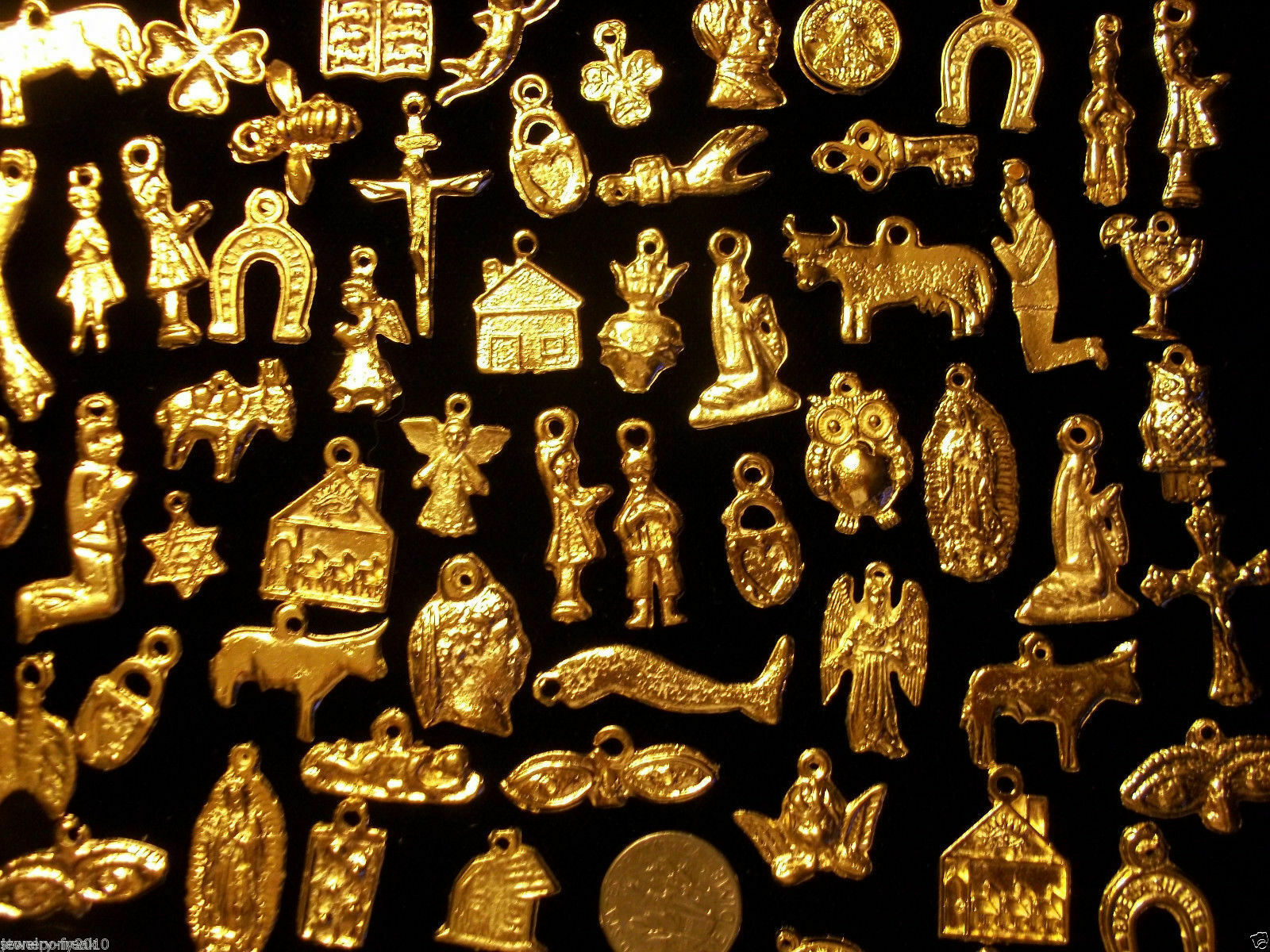 100 Gold Mexican Folk Art Milagros Charms Exvoto Nicho Retablo Charms Lot