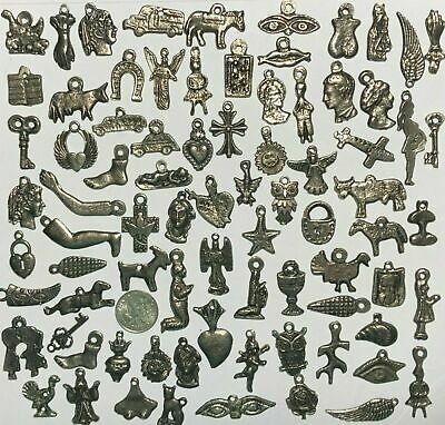 100 Milagros Dark Antique Old Silver Black Mexican Charms Wholesale Lot
