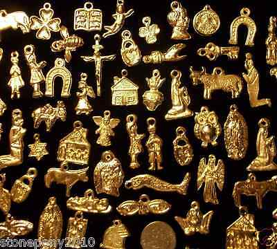 50 Gold Import Mexican Milagros Shiny Good Luck Ex Votos Dijes Miracle Charms