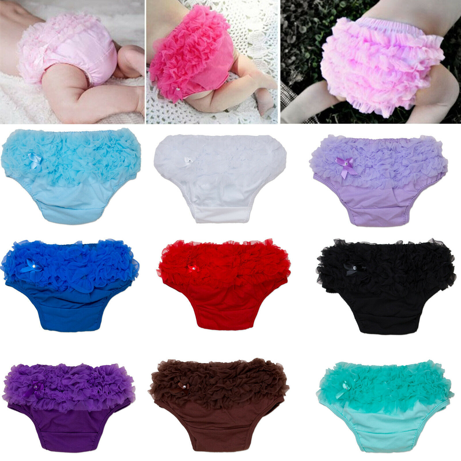 Toddler Baby Girl Ruffle Pp Pants Bow Bloomers Panty Diaper Nappy Cover Panties